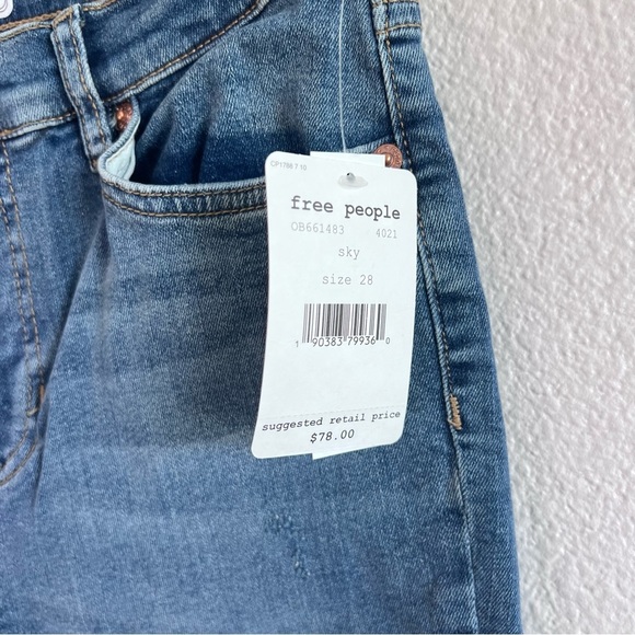 Free People Womens Great Heights Skinny Jeans Frayed Hem Blue - Picture 6 of 13